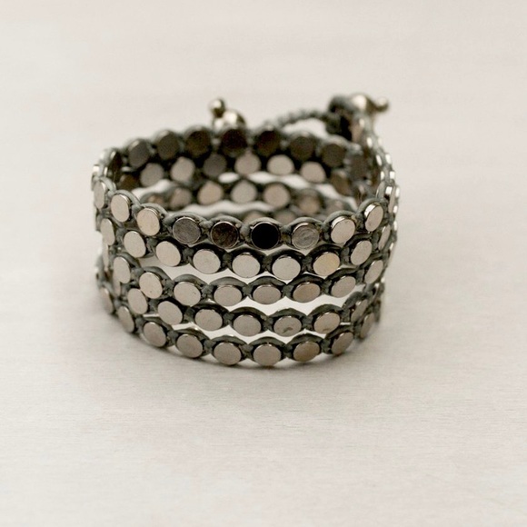 NWT Anthropologie Serefina Penny Wrap Bracelet Dark Gray and Silver Studs - Picture 3 of 15